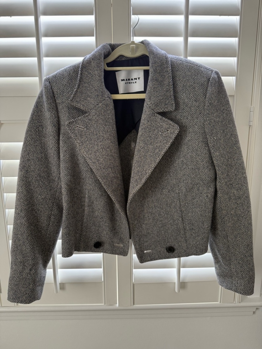 Isabel Marant Étoile Cropped Wool Blend Jacket size 34. Dark Navy/ Cream Tweed.